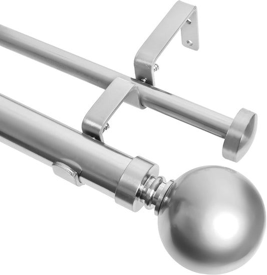 1-Inch Diameter Ball Telescoping Double Window Treatment Curtain Rod, 28-Inch to 48-Inch, Satin Nickel