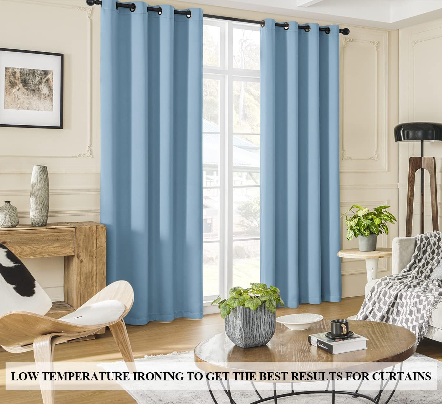 100% Blackout Curtains, Full Shade 90 Inches Long Complete Light Blocking Drapes for Living Room,Thermal Insulated Bedroom Window Treatment Drapes (2 Panels,Haze Blue, 42 X 90 Inch)