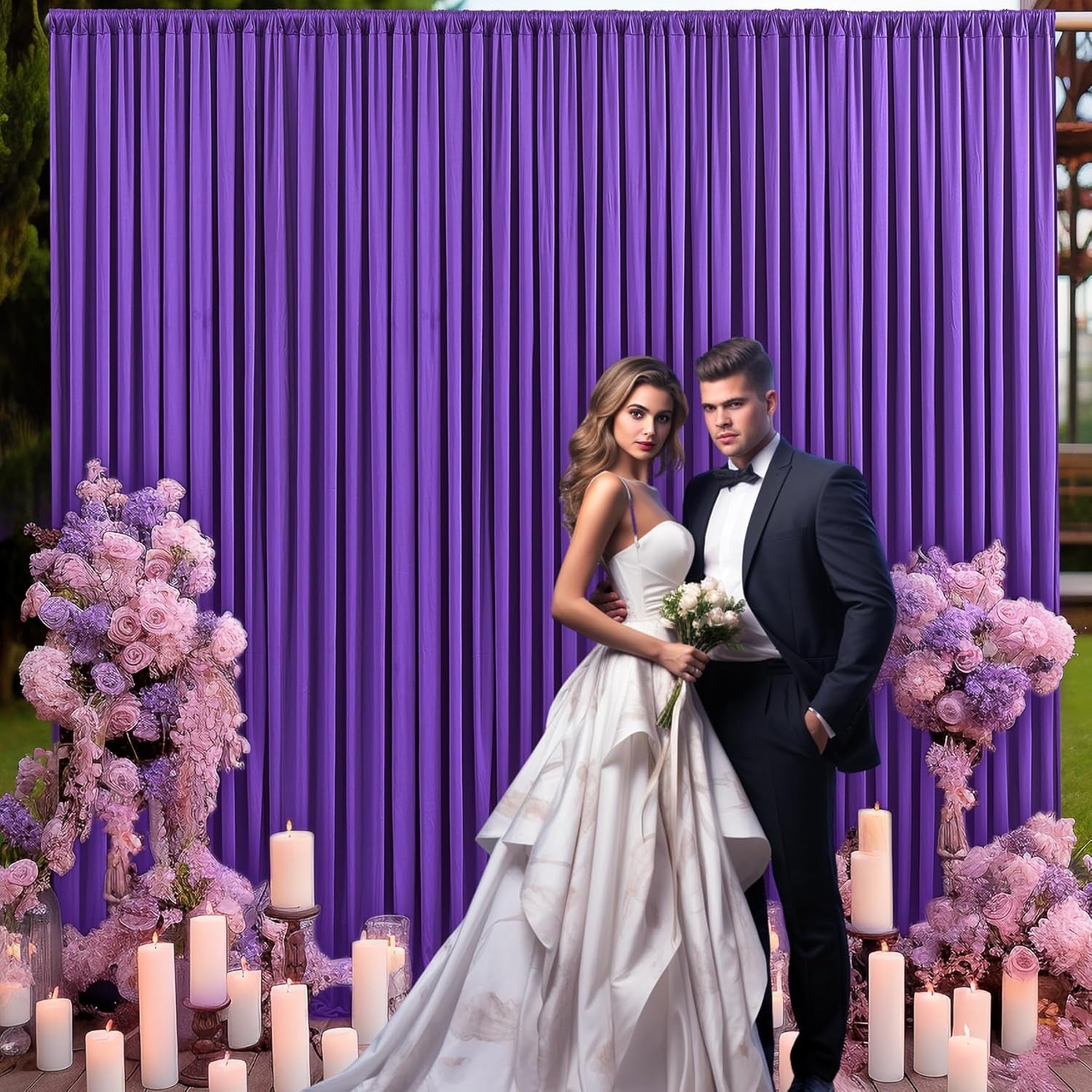 10Ft X 7Ft Purple Backdrop Curtain for Parties Purple Wrinkle Free Backdrop Drapes Panels for Wedding Birthday Party Baby Shower Photo Photography Polyester Fabric Background Decoration