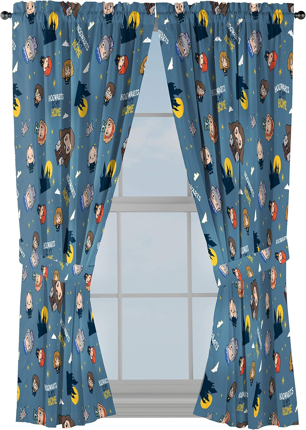 Kids Window Drapes - 4 Piece Curtain Set Includes 2 Tiebacks, Beautiful Bedding Room Décor and Easy Set Up, Gray - Harry Potter, 63 Inch