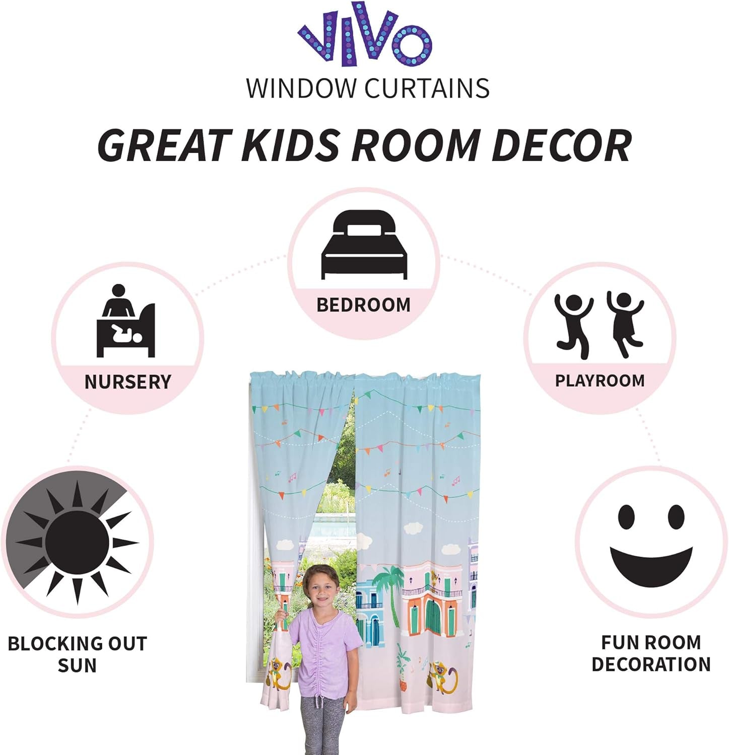 Kids Window Curtain Panels Drapes Set, 82 in X 63 In, Sony Vivo