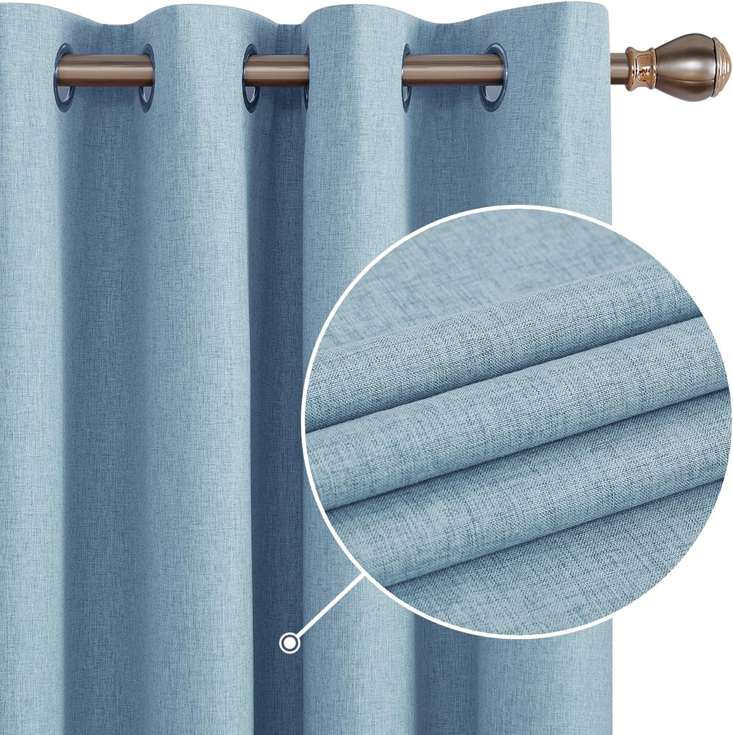 Linen 100% Blackout Grommet Curtains for Bedroom and Living Room,Teal,52X84 Inches,2 Panels