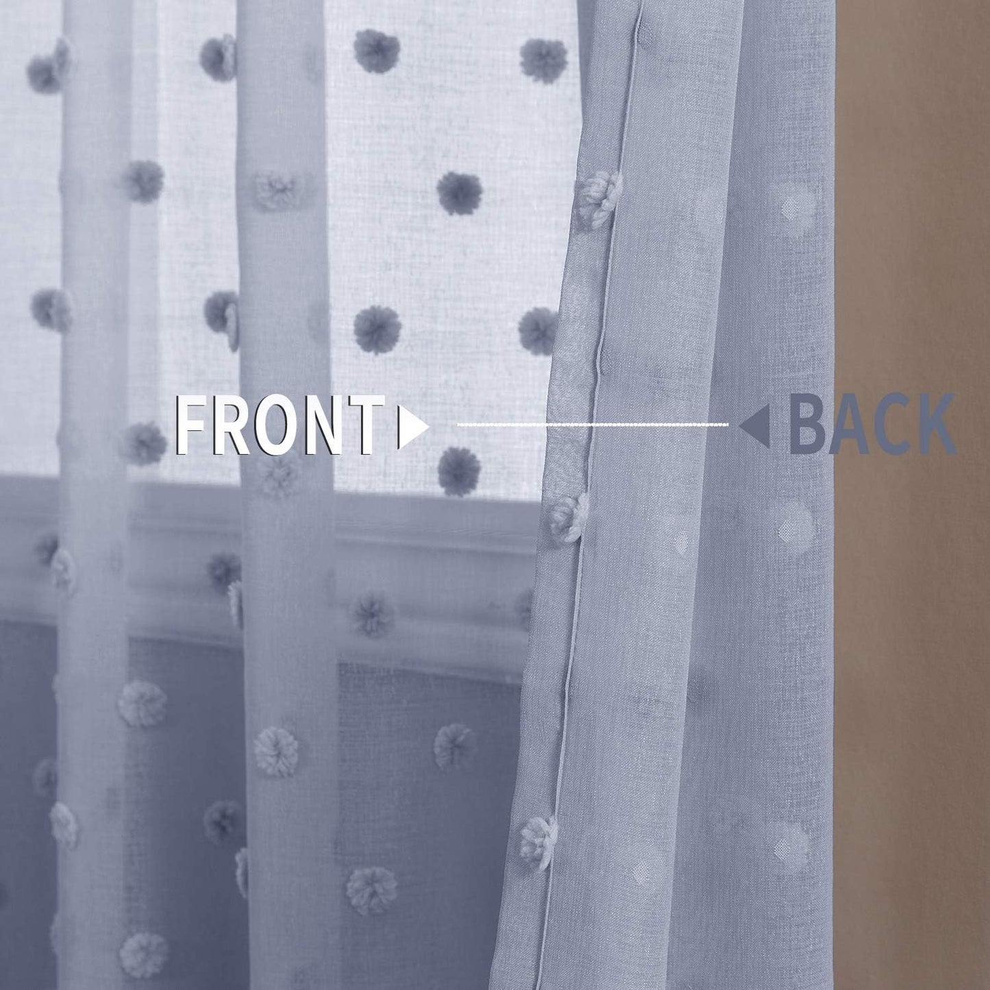 Sheer Curtains Pompom Blue Voile Pom Pom Window Curtains for Bedroom Girls Room Nursery Kids Teenage Room Rod Pocket 2 Panels 63 Inch Long Curtain Set