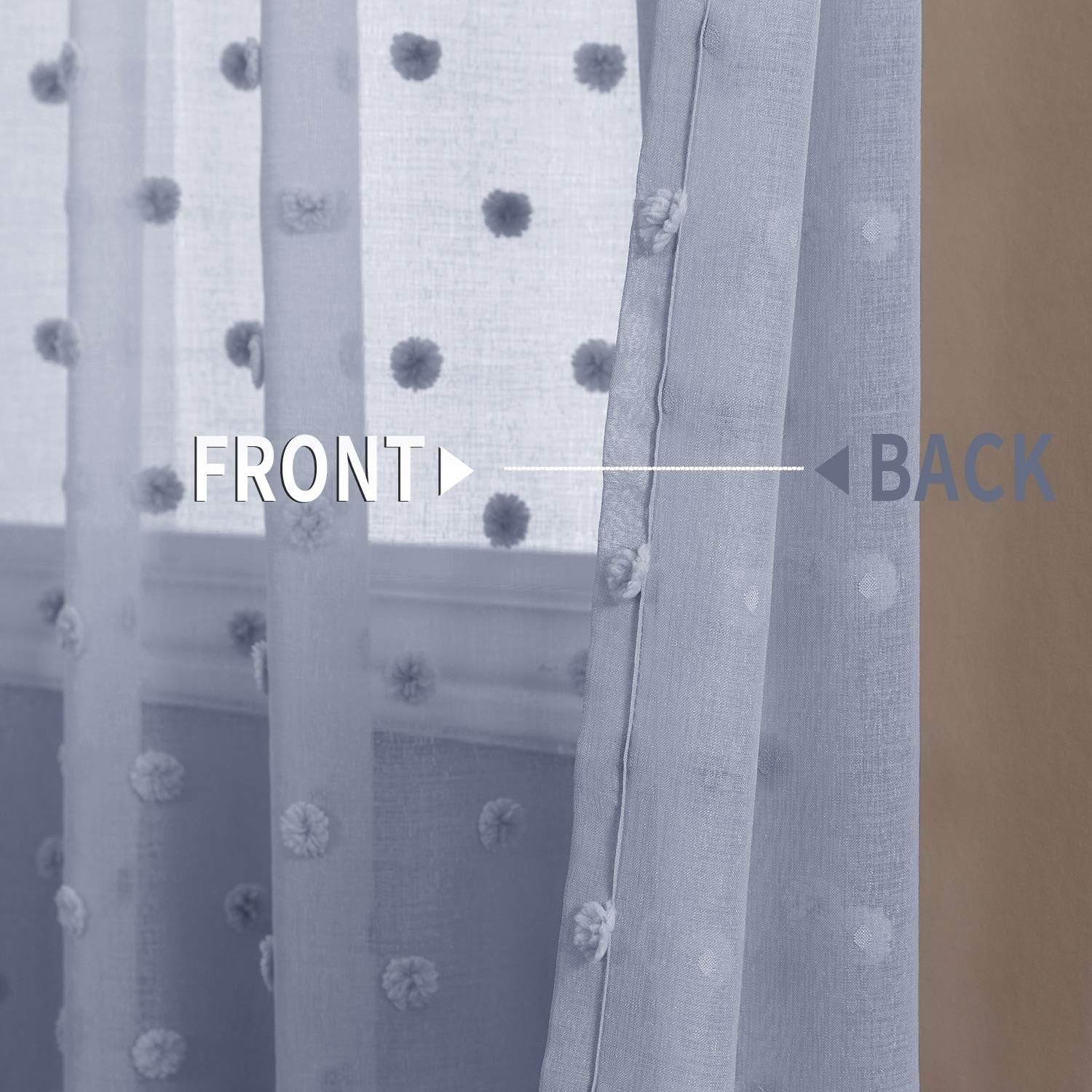 Sheer Curtains Pompom Pink Voile Pom Pom Window Curtains for Bedroom Girls Room Nursery Kids Teenage Room Rod Pocket 2 Panels 96 Inch Long Curtain Set