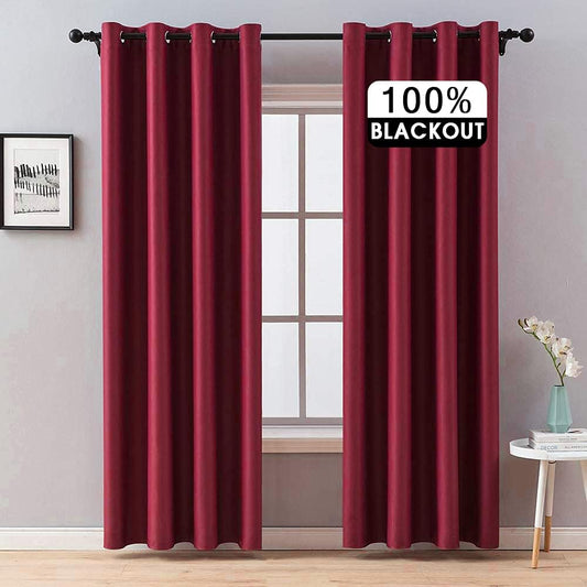 100% Blackout Curtains Thermal Insulated Solid Grommet Curtains/Drapes/Shades for Bedroom Living Room 2 Panels, 52" X 90", Burgundy Red