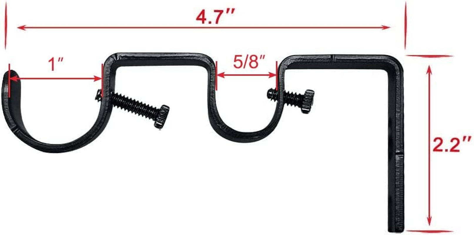 6 Black Curtain Brackets, Double Adjustable Hangers for Windows & Bedrooms