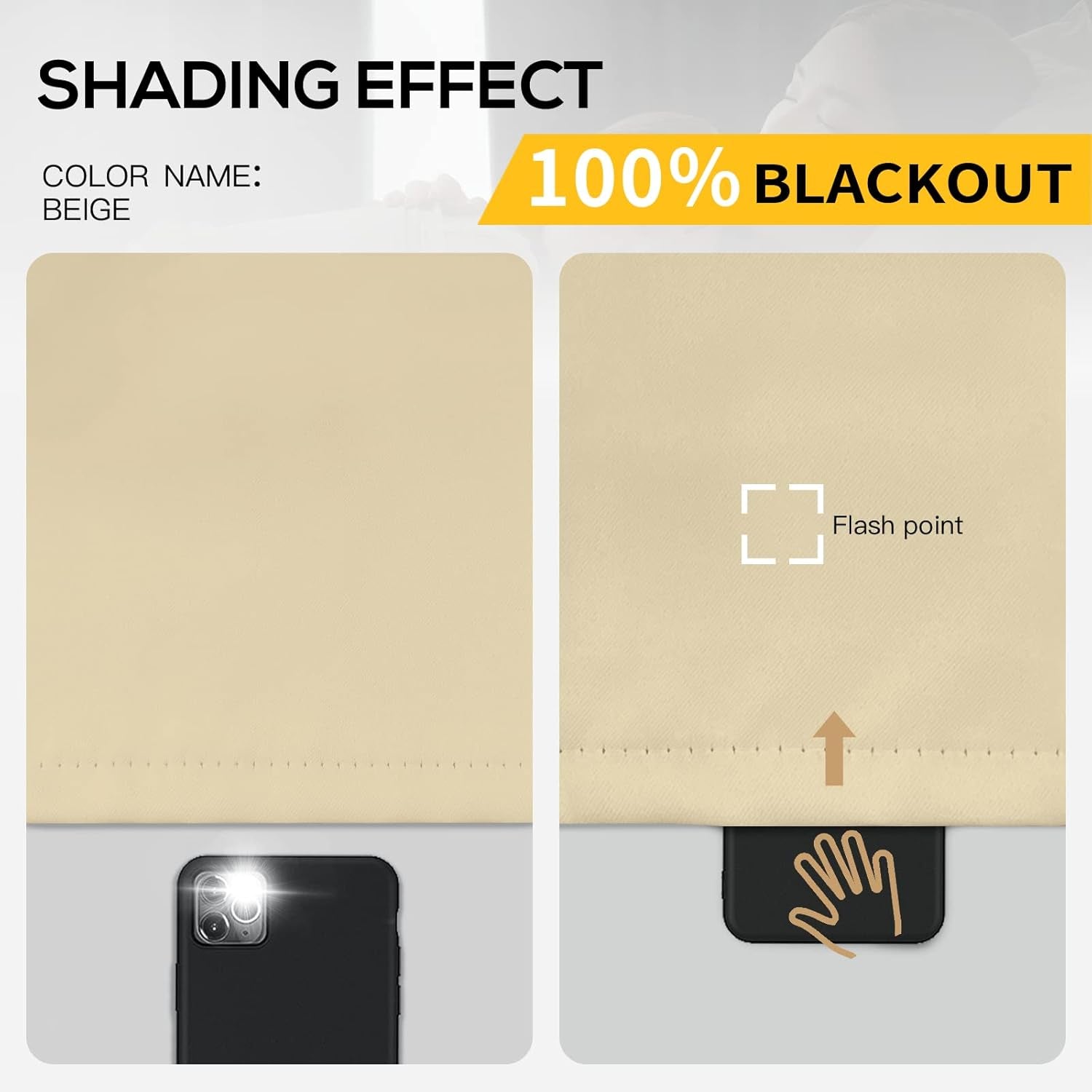 Thermal Insulated 100% Blackout Curtains for Bedroom with Black Liner, Light Blocking Drapes with Black Backing, Thermal Insulated Solid Grommet Panels for Living Room, 52Wx84L, Beige, 2 Panels