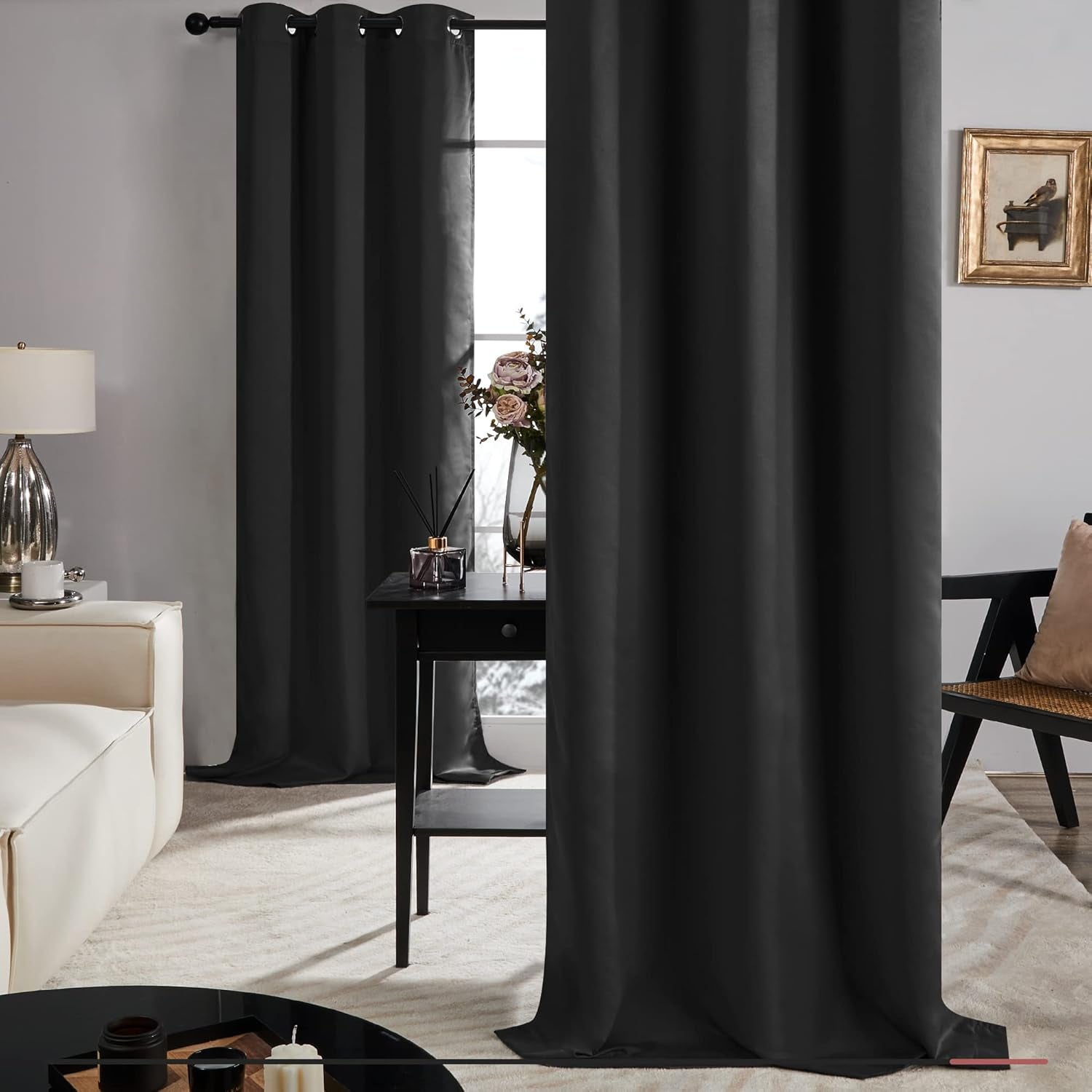 100% Blackout Curtains - 2 Layers, Thermal Insulated, Noise-Reducing Drapes - Bedroom, Nursery, Home Theater - Energy-Efficient & Oeko-Tex Certified - Black, 42W X 63L Inch