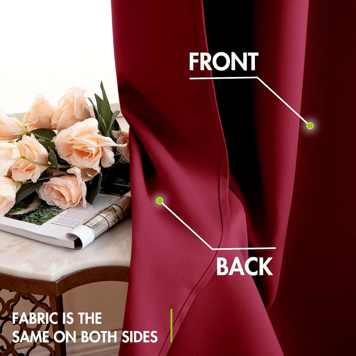 100% Blackout Curtains Thermal Insulated Solid Grommet Curtains/Drapes/Shades for Bedroom Living Room 2 Panels, 52" X 90", Burgundy Red