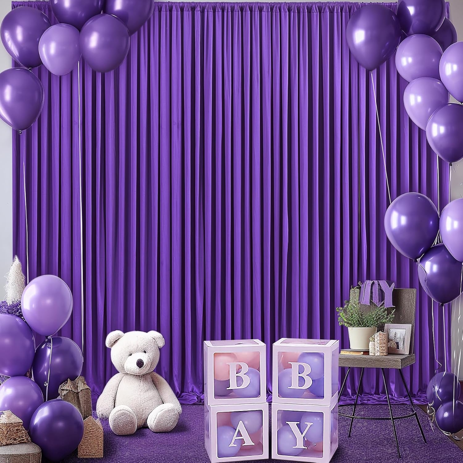 10Ft X 7Ft Purple Backdrop Curtain for Parties Purple Wrinkle Free Backdrop Drapes Panels for Wedding Birthday Party Baby Shower Photo Photography Polyester Fabric Background Decoration