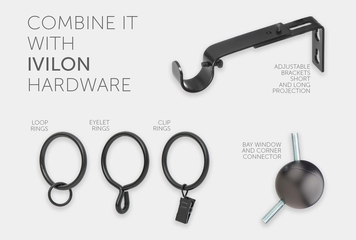 Drapery Treatment Window Curtain Rod - Square Design 1 1/8 Rod. 28 to 48 Inch. Black