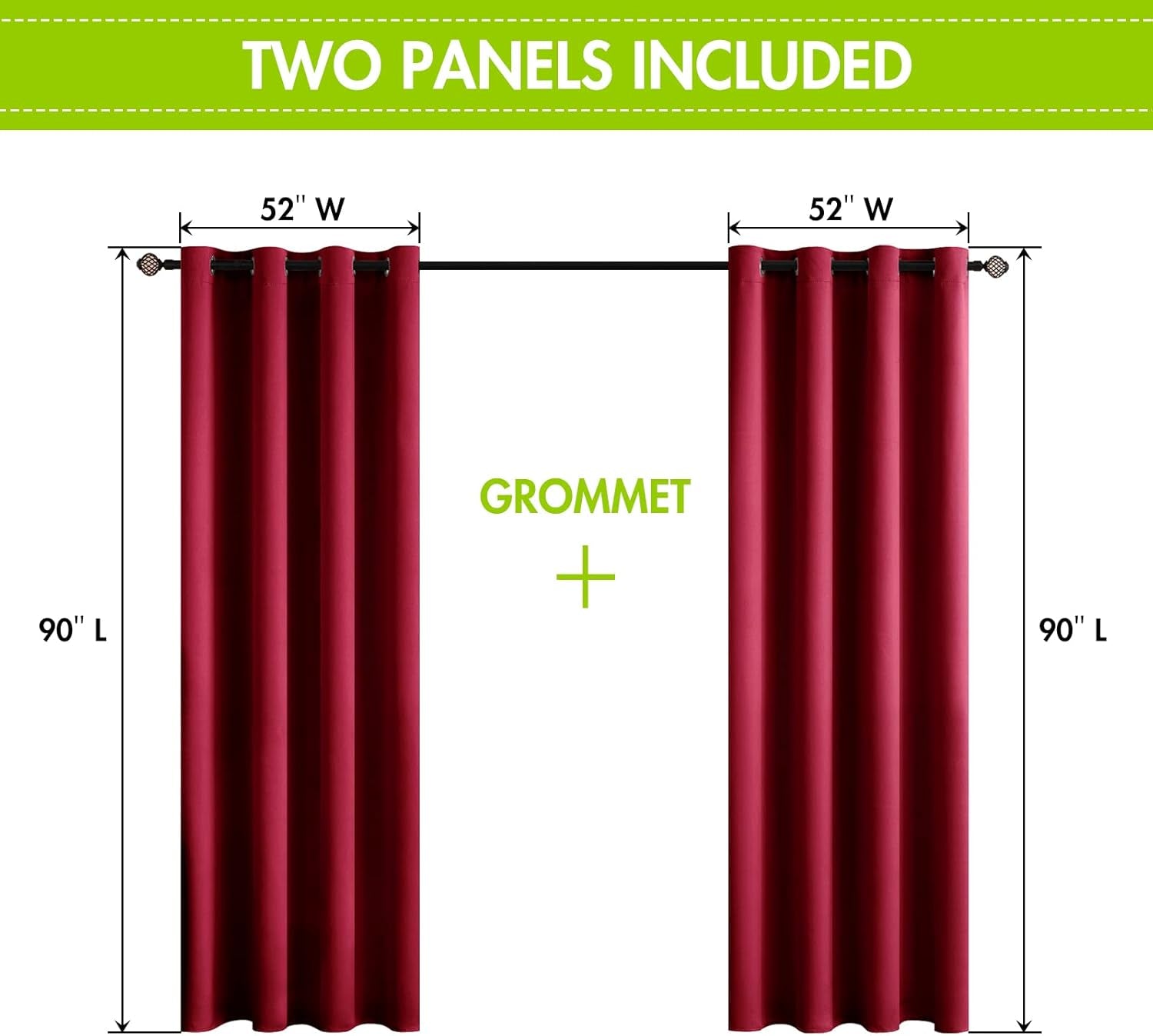 100% Blackout Curtains Thermal Insulated Solid Grommet Curtains/Drapes/Shades for Bedroom Living Room 2 Panels, 52" X 90", Burgundy Red