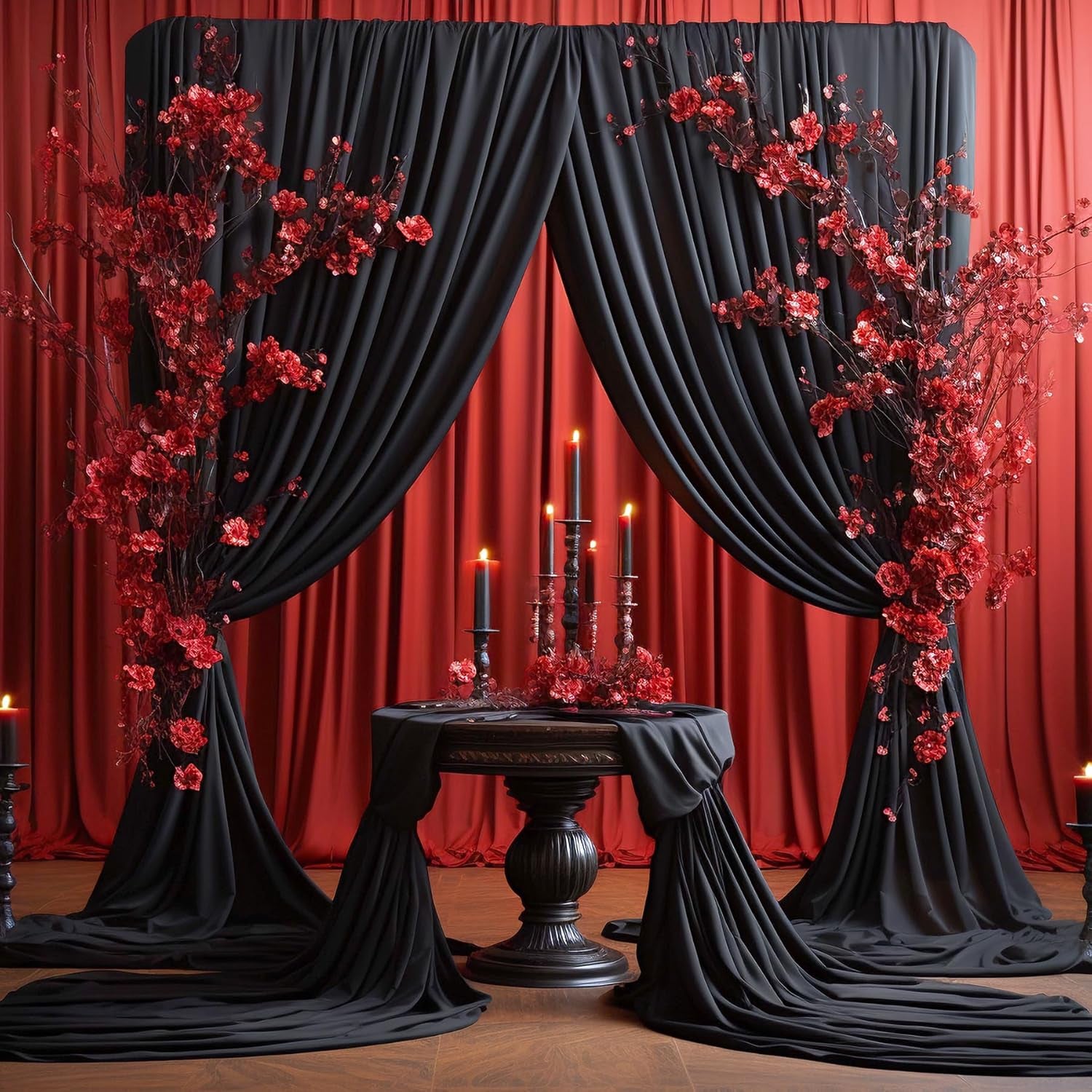 10Ft X 7Ft Black Backdrop Curtain for Parties Black Wrinkle Free Backdrop Drapes Panels for Birthday Party Wedding Photo Photography Polyester Fabric Background Decoration