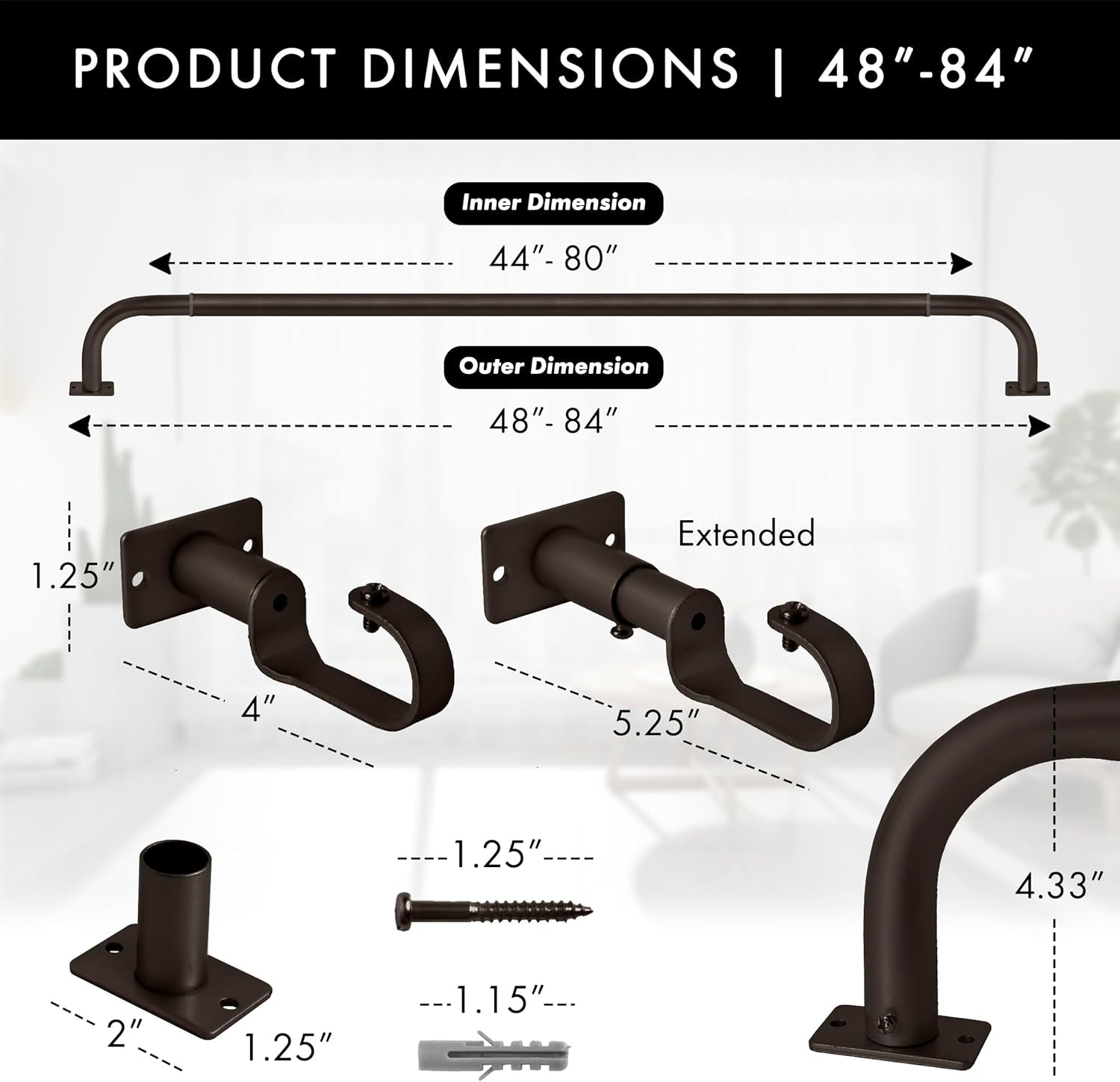 1-Inch Diameter Wrap around Blackout Curtain Rod, 48-Inch to 84-Inch, Oil-Rubbed Bronze