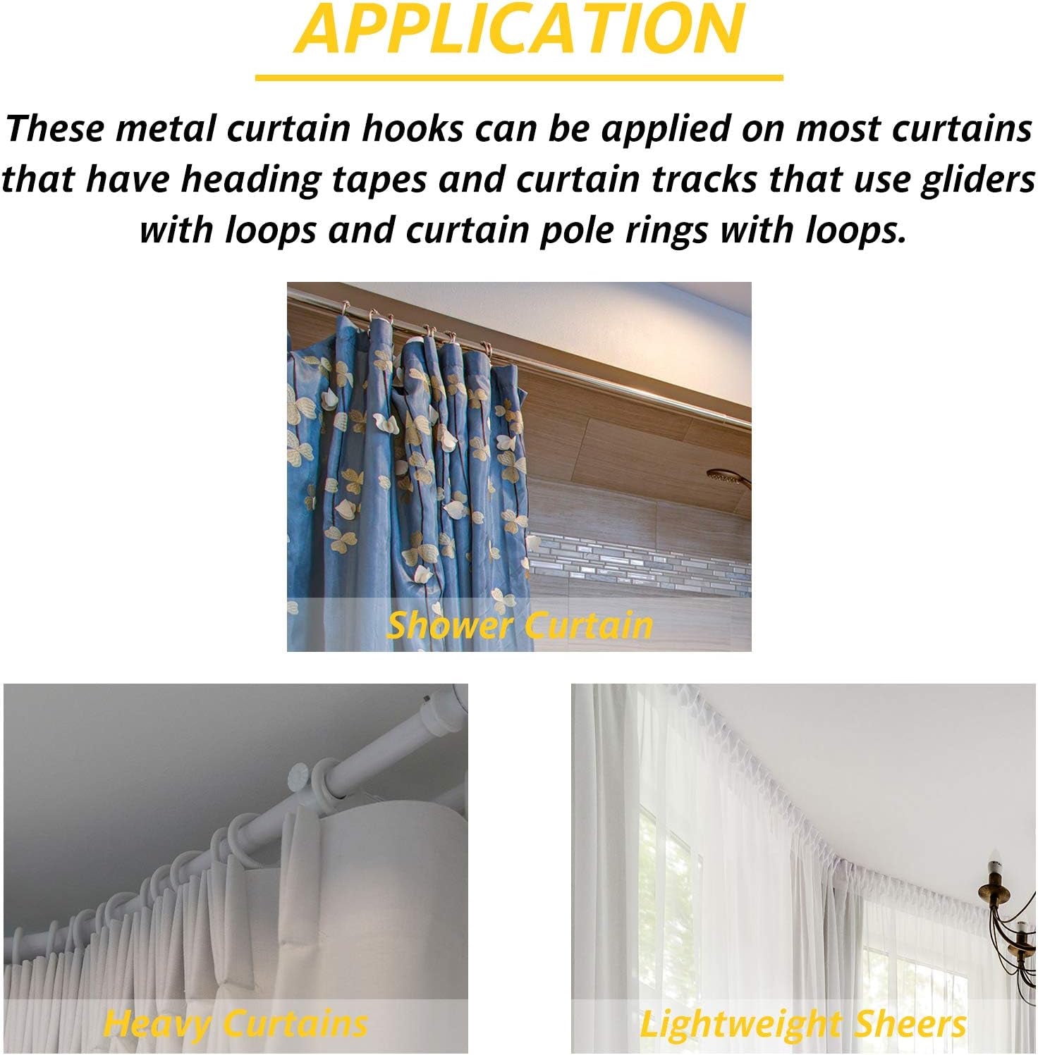 30 Pieces Slip on Drapery Hooks Metal Pins Stainless Steel Drapery Pins and Hook Door Curtain Hangers for Window Door Curtain and Bathroom (Silver)