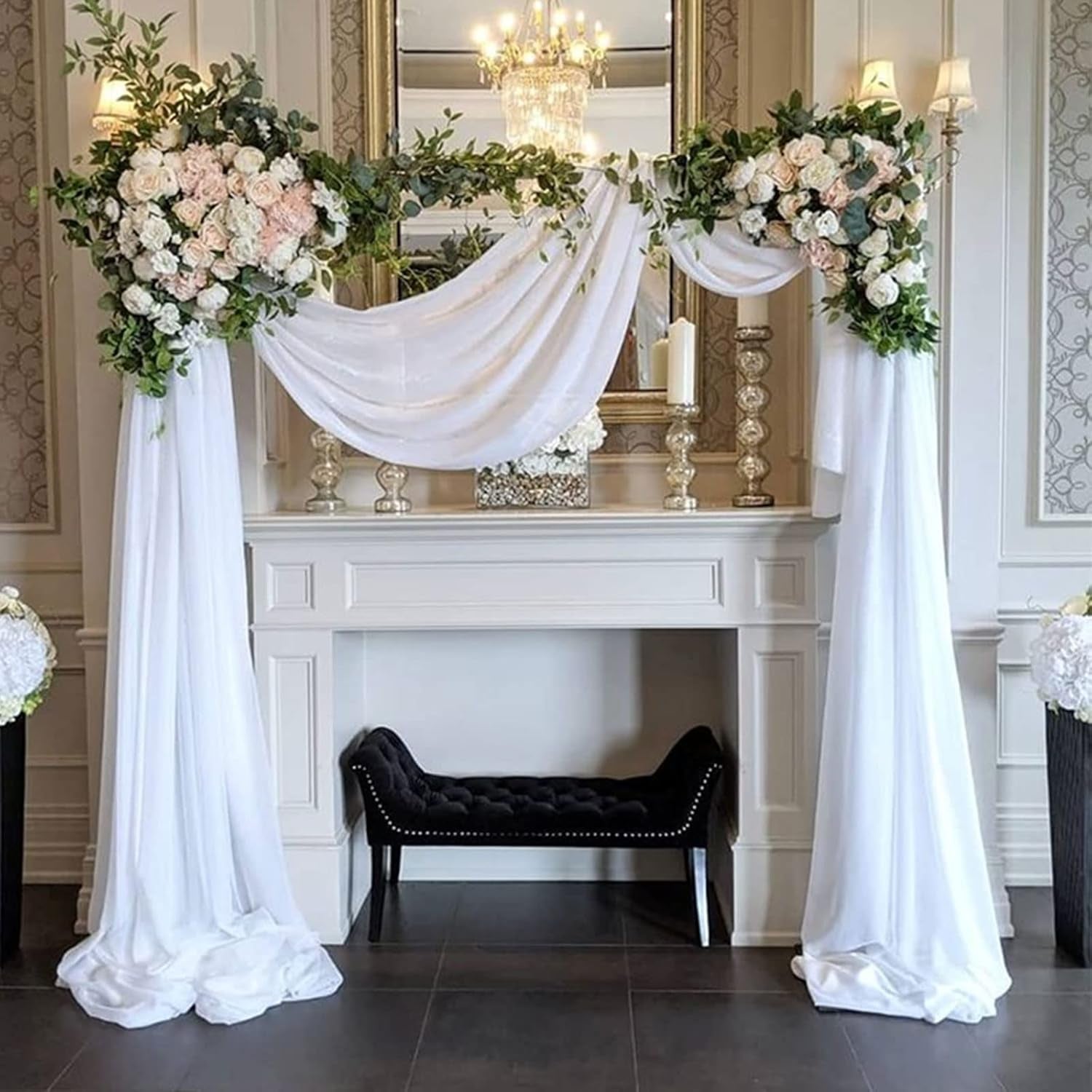 Wedding Arch Draping Fabric 3 Panels 27.5" X 18.3Ft White Arch Drape Chiffon Fabric Sheer Backdrop Curtains for Party Ceremony Wedding Ceiling Decorations