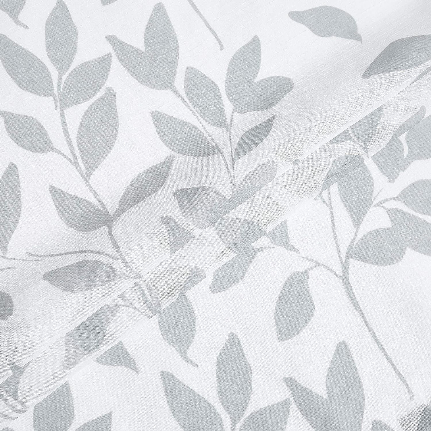 Grey White Sheer Curtains Living-Room 84 Inches Light Filtering Rural Gray Leaf Print Window Treatment Sets for Bedroom Country Style Botanical Garden Linen Textured Draperies 1 Pair Rod Pocket