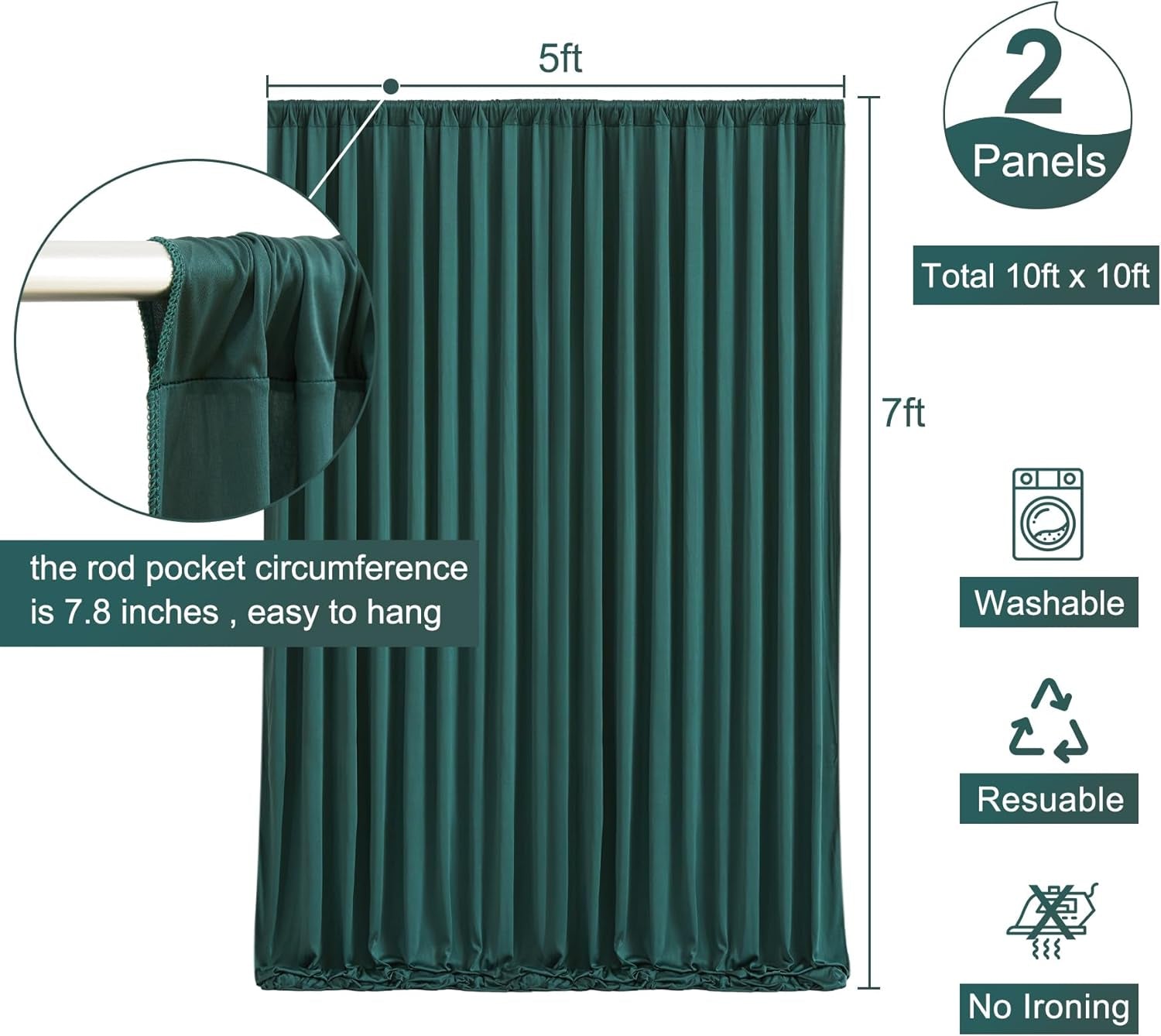 10Ft X 10Ft Hunter Green Backdrop Curtain for Parties Dark Green Wrinkle Free Backdrop Drapes Panels for Baby Shower Birthday Party Photo Photography Polyester Fabric Background Decoration