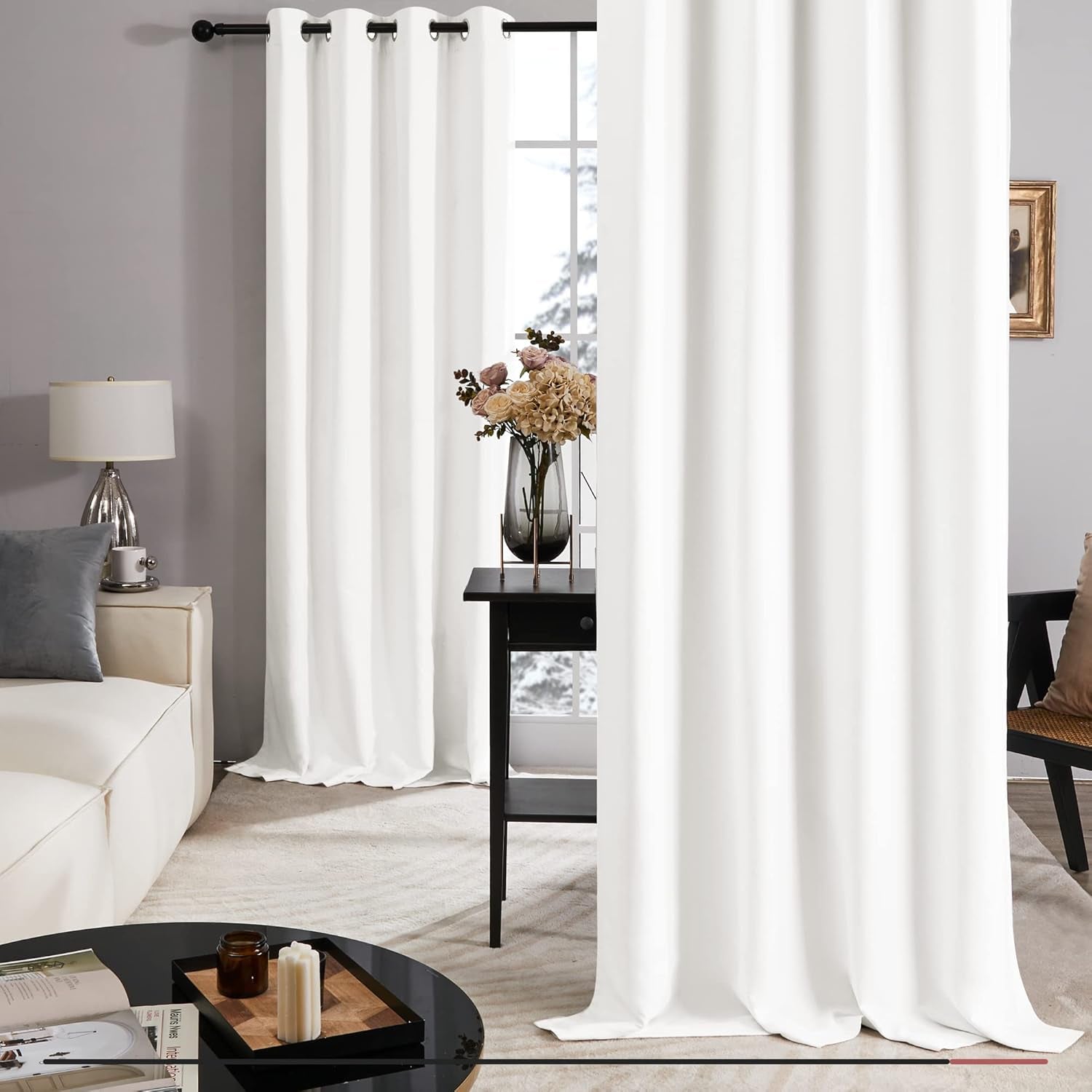 100% Blackout Curtains - 2 Layers, Thermal Insulated, Noise-Reducing Drapes - Bedroom, Nursery, Home Theater - Energy-Efficient & Oeko-Tex Certified - Cream, 52W X 54L Inch