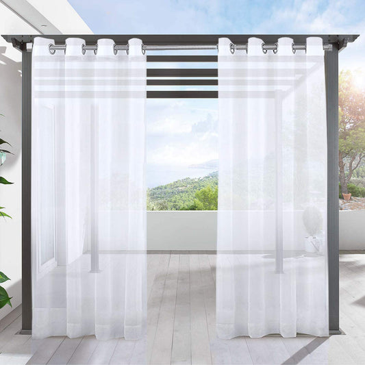 White Patio Sheer Curtains - Indoor Outdoor Grommet Top Waterproof Voile Sheer Drapes/Shades/Blinds for Patio Privacy, 54 Inch Width X 108 Inch Length,1 Panel