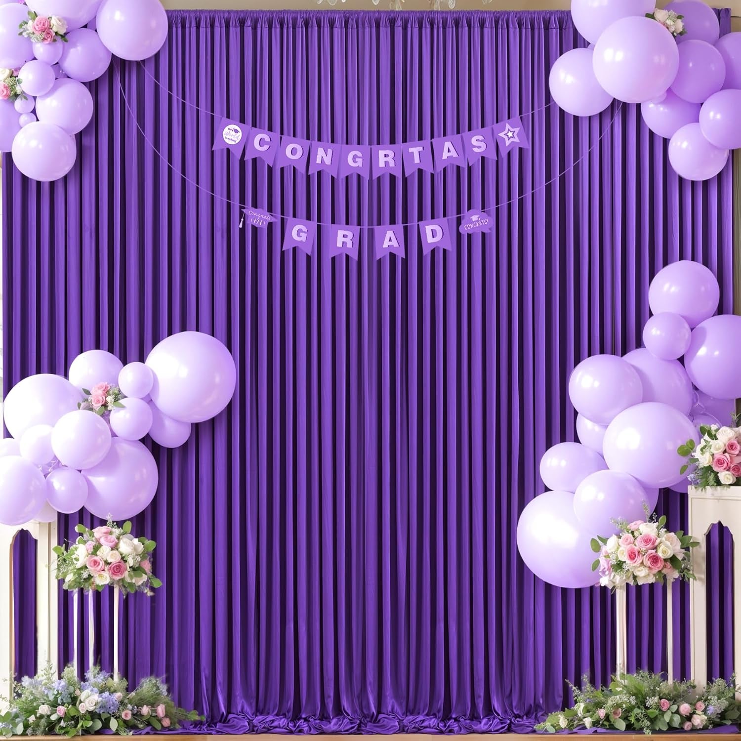 10Ft X 7Ft Purple Backdrop Curtain for Parties Purple Wrinkle Free Backdrop Drapes Panels for Wedding Birthday Party Baby Shower Photo Photography Polyester Fabric Background Decoration