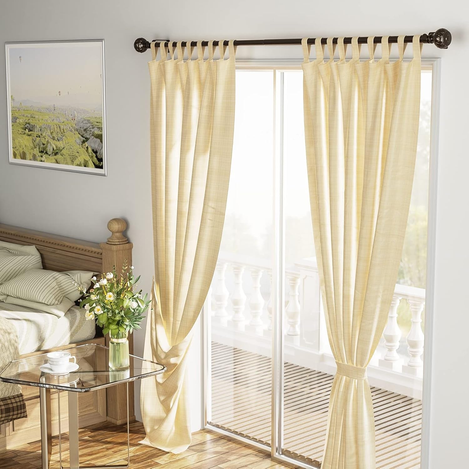 Curtain Rods for Windows 28 to 48 Inches, 3/4 Single Rods with Netted Texture Finials Bronze