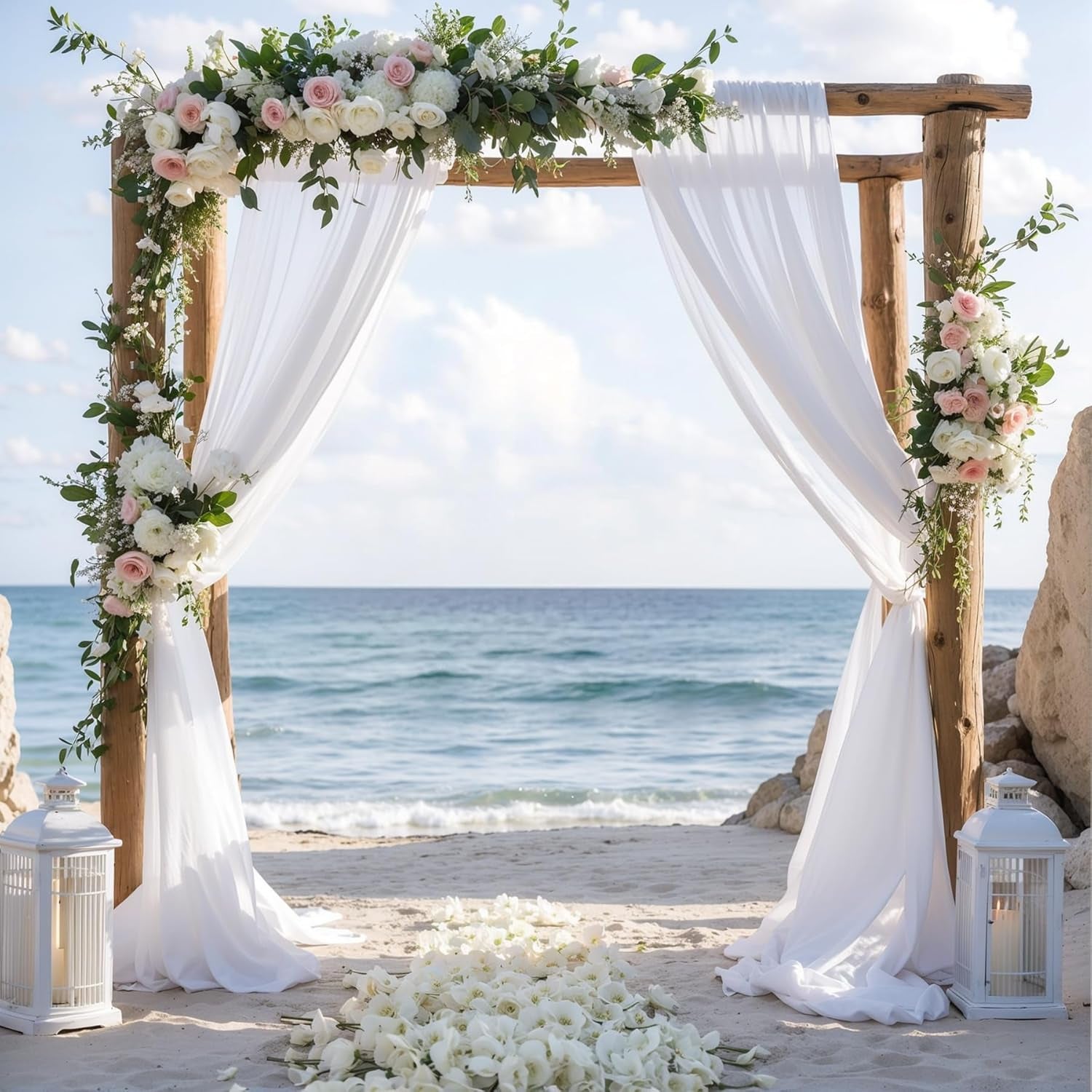 Wedding Arch Draping Fabric, 1 Panel 28" X 19Ft White Drapes Sheer Backdrop Curtain for Wedding Ceremony Party Ceiling Decor