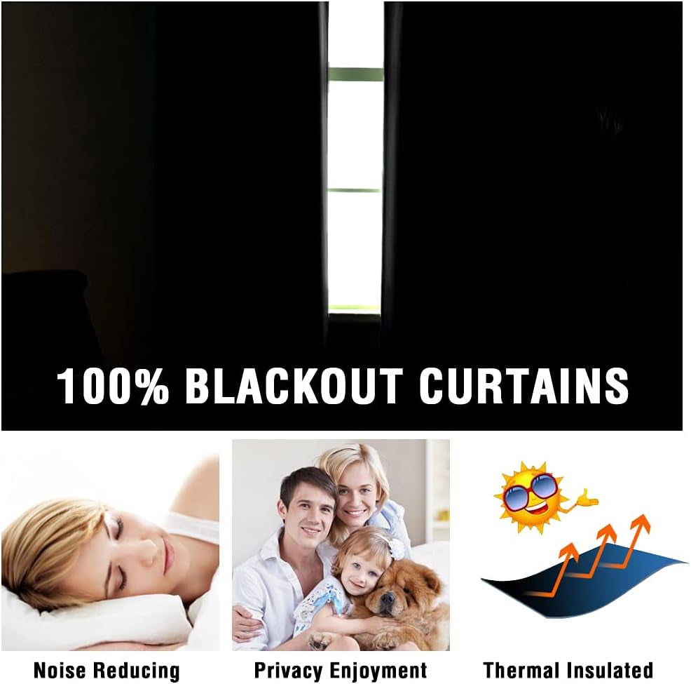100% Blackout Curtains 84 Inches Long (2 Layers) Full Light Blocking Window Curtain Draperies with Black Liner for Bedroom Thermal Insulated Soft Thick Silky Grommet 2 Panels, Brown