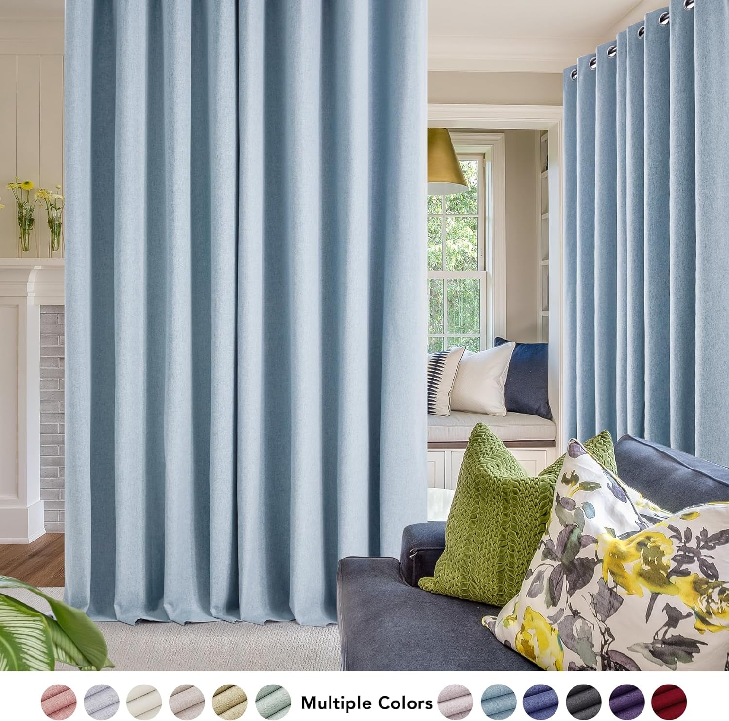 Linen 100% Blackout Grommet Curtains for Bedroom and Living Room,Teal,52X84 Inches,2 Panels