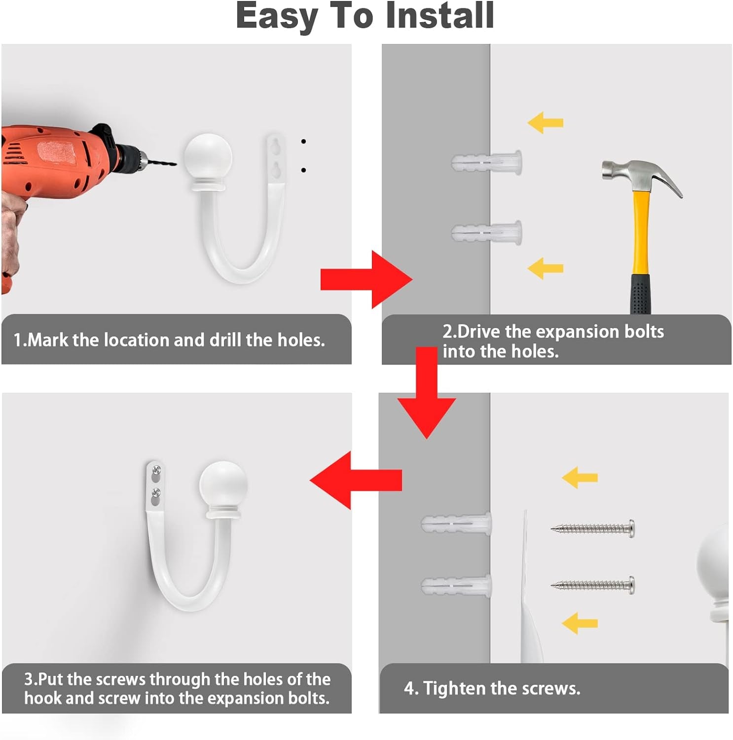 Set of 2 Decorative Curtain Holdbacks, Wall Mounted Aluminum Alloy Window Drapery Tiebacks for Bedroom, Livingroom Office Come with Screws, White