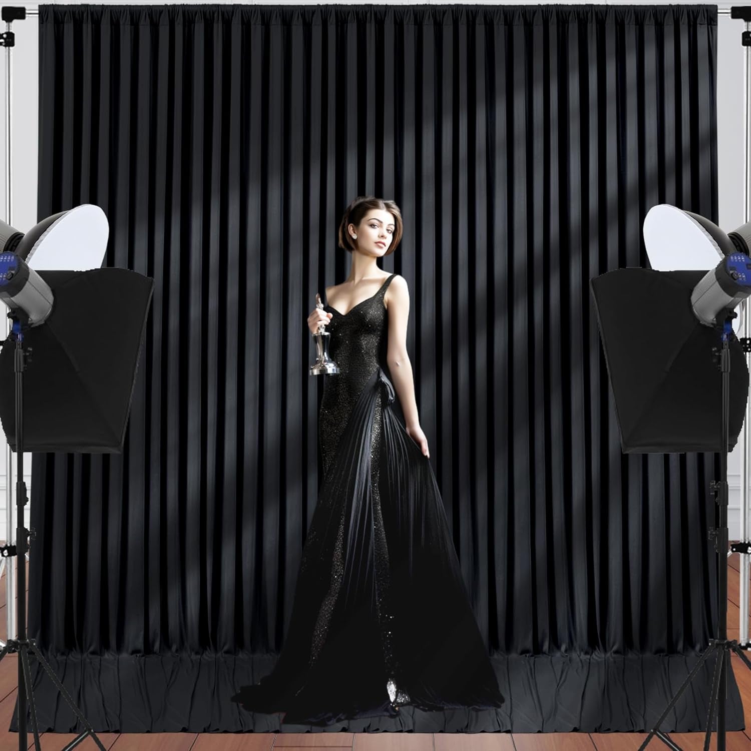 10Ft X 7Ft Black Backdrop Curtain for Parties Black Wrinkle Free Backdrop Drapes Panels for Birthday Party Wedding Photo Photography Polyester Fabric Background Decoration