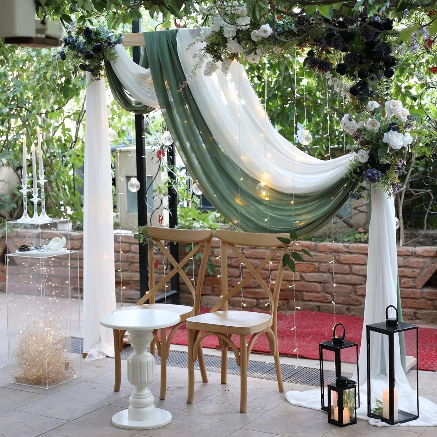 Wedding Arch Draping Fabric 3 Panels 27.5" X 18.3Ft White Arch Drape Chiffon Fabric Sheer Backdrop Curtains for Party Ceremony Wedding Ceiling Decorations