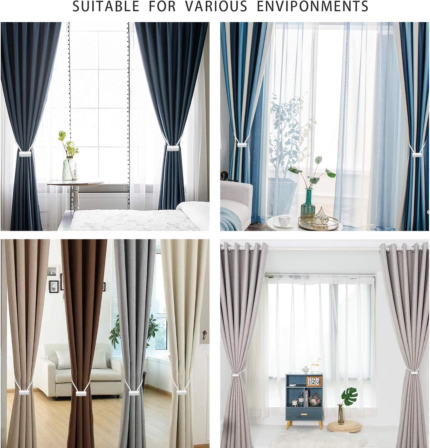 Curtain Tiebacks Clips VS Strong Magnetic Tie Band Home Office Decorative Drapes Weave Holdbacks Holders European for Blackout Sheer Window Treatment (White)