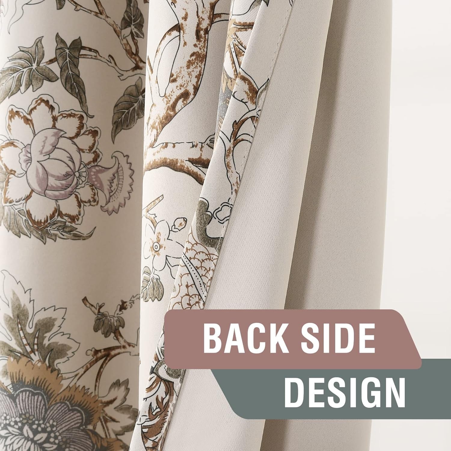 Blackout Curtains 63 Inch Length 2 Panels Set Floral Print Curtain Drapes for Living Room Thermal Insulated Grommet Window Curtains for Bedroom - Traditional Floral in Sage and Brown