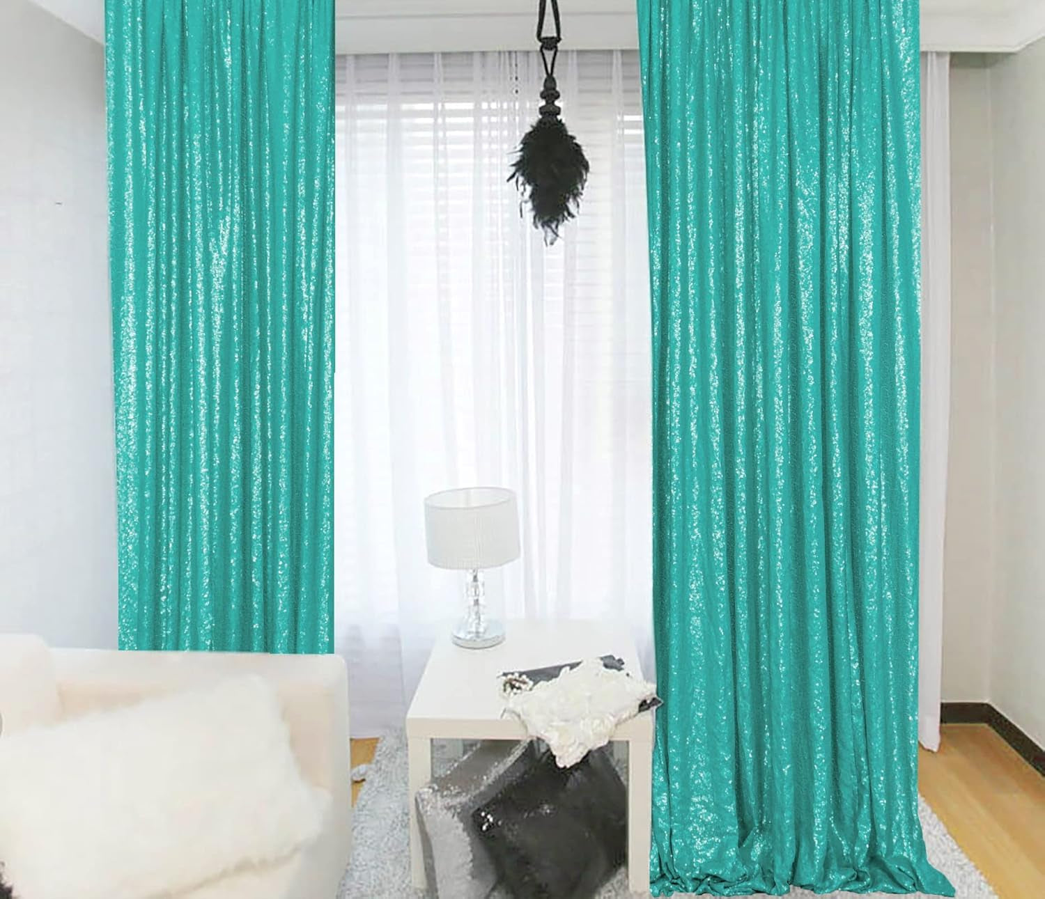 Sequin Curtains 2 Panels 2Ftx8Ft Teal Glitter Curtain Backdrop Party Background Drapes for Wedding Christmas New Year (2Ftx8Ftx2Pc, Teal)