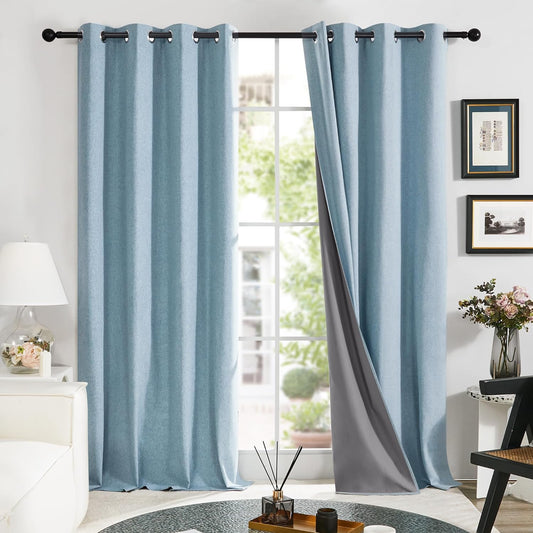 Linen 100% Blackout Grommet Curtains for Bedroom and Living Room,Teal,52X84 Inches,2 Panels