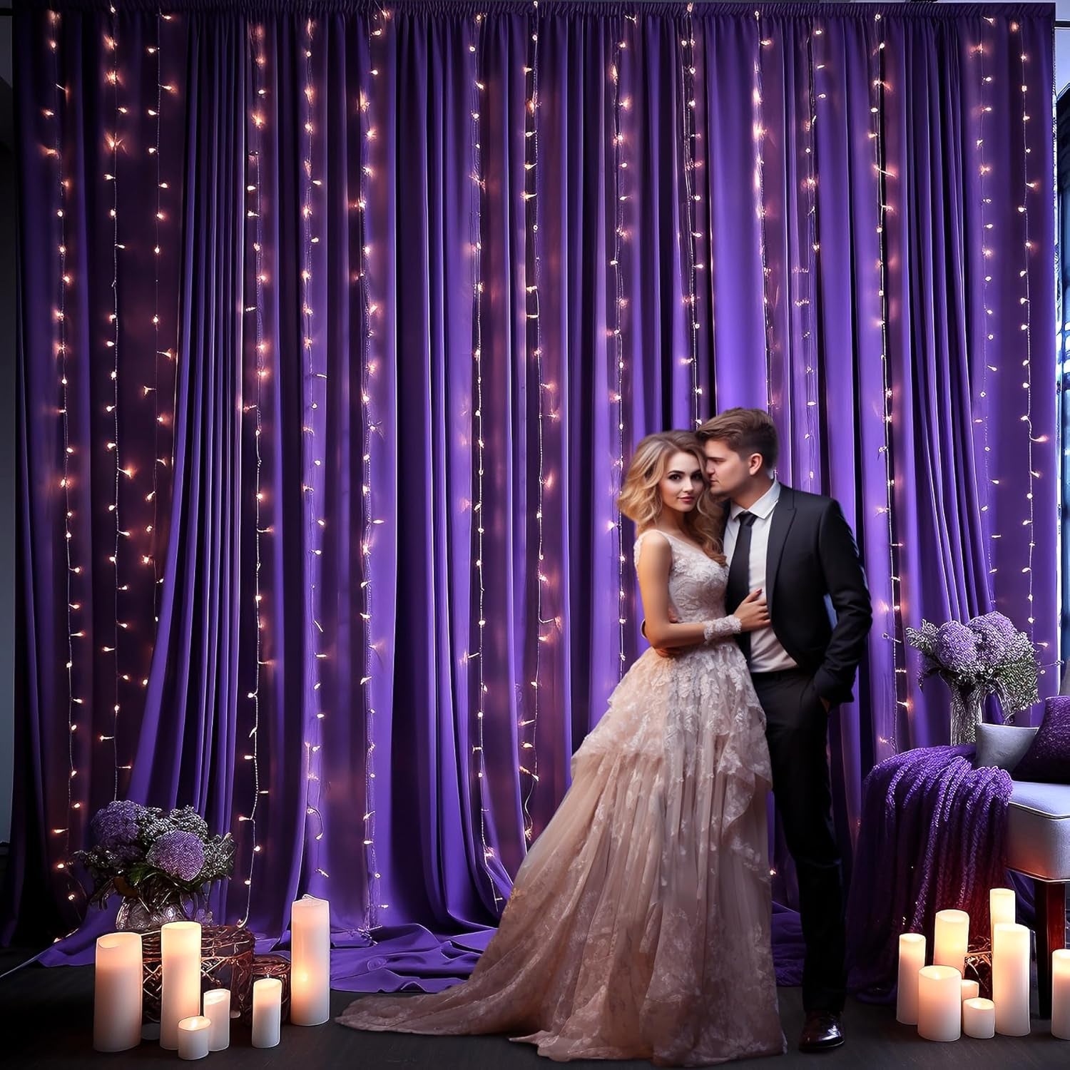 10Ft X 7Ft Purple Backdrop Curtain for Parties Purple Wrinkle Free Backdrop Drapes Panels for Wedding Birthday Party Baby Shower Photo Photography Polyester Fabric Background Decoration