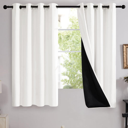 100% Blackout Curtains - 2 Layers, Thermal Insulated, Noise-Reducing Drapes - Bedroom, Nursery, Home Theater - Energy-Efficient & Oeko-Tex Certified - Cream, 52W X 54L Inch