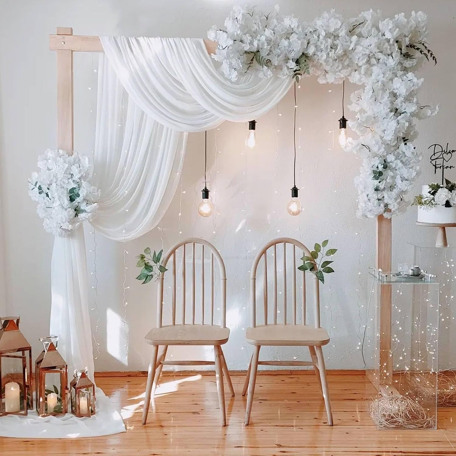 Wedding Arch Draping Fabric 3 Panels 27.5" X 18.3Ft White Arch Drape Chiffon Fabric Sheer Backdrop Curtains for Party Ceremony Wedding Ceiling Decorations