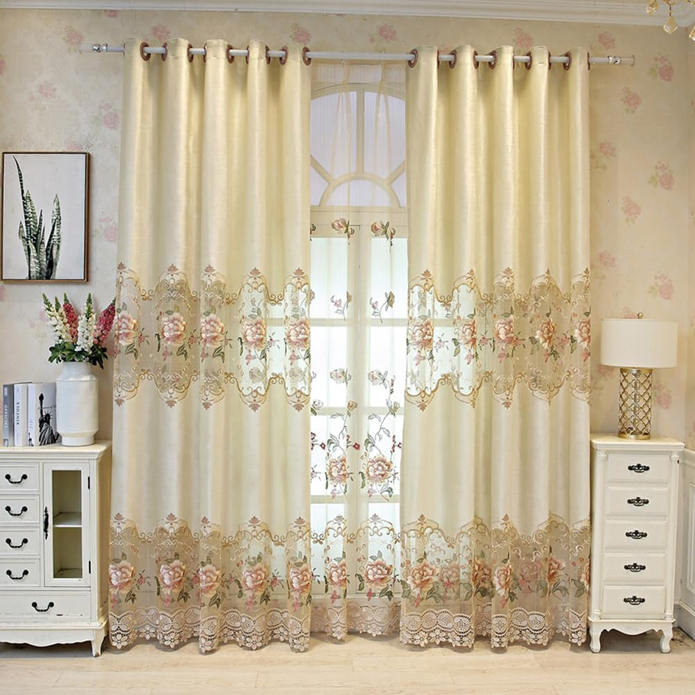 Grommet Top European and American Luxury Embroidered Semi Blackout Window Treatments Living Room Decoration Curtain Draperies Ring Process 1 Panel 39Wx84L Inch