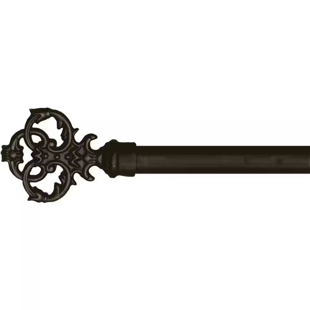 4 Ft. Fixed Length 1 In. Dia. Metal Drapery Single Curtain Rod Set in Black with New Orleans Finial
