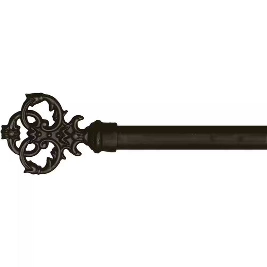 4 Ft. Fixed Length 1 In. Dia. Metal Drapery Single Curtain Rod Set in Black with New Orleans Finial