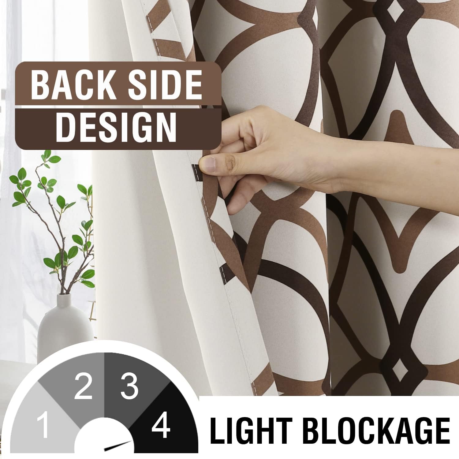 Blackout Curtains Printed Design 84 Inch Length 2 Panels Set Thermal Insulated Curtains for Bedroom Living Room Geometric Modern Grommet Window Drapes - Taupe and Brown