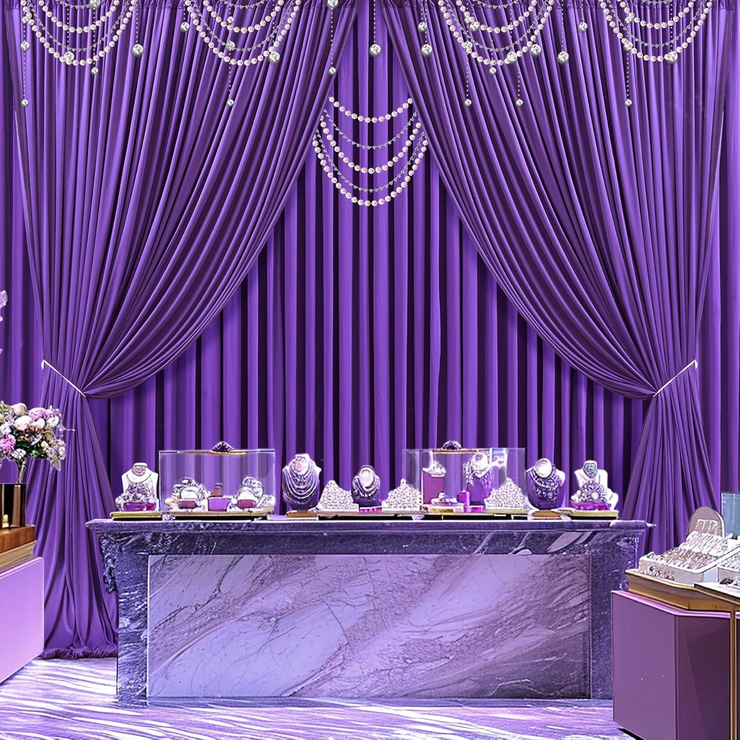 10Ft X 7Ft Purple Backdrop Curtain for Parties Purple Wrinkle Free Backdrop Drapes Panels for Wedding Birthday Party Baby Shower Photo Photography Polyester Fabric Background Decoration
