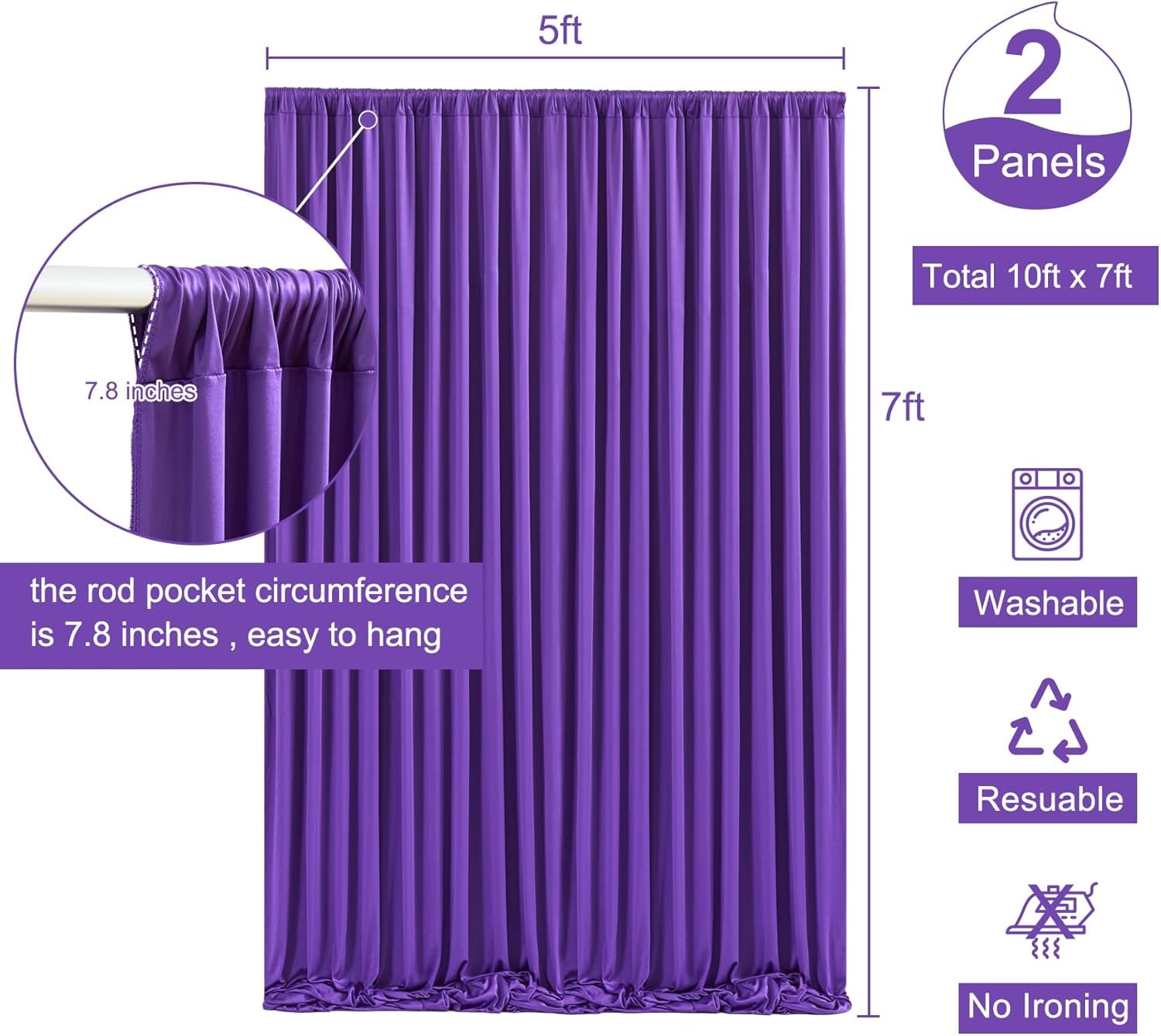 10Ft X 7Ft Purple Backdrop Curtain for Parties Purple Wrinkle Free Backdrop Drapes Panels for Wedding Birthday Party Baby Shower Photo Photography Polyester Fabric Background Decoration