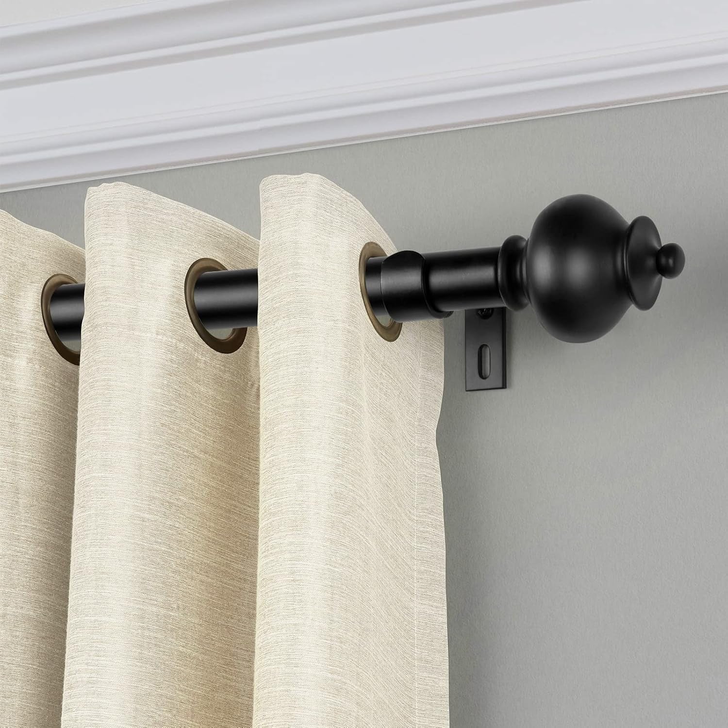Curtain Rod 1 Inch Single Drapery Rods for Windows with Gourd Finials, 72-144", Black