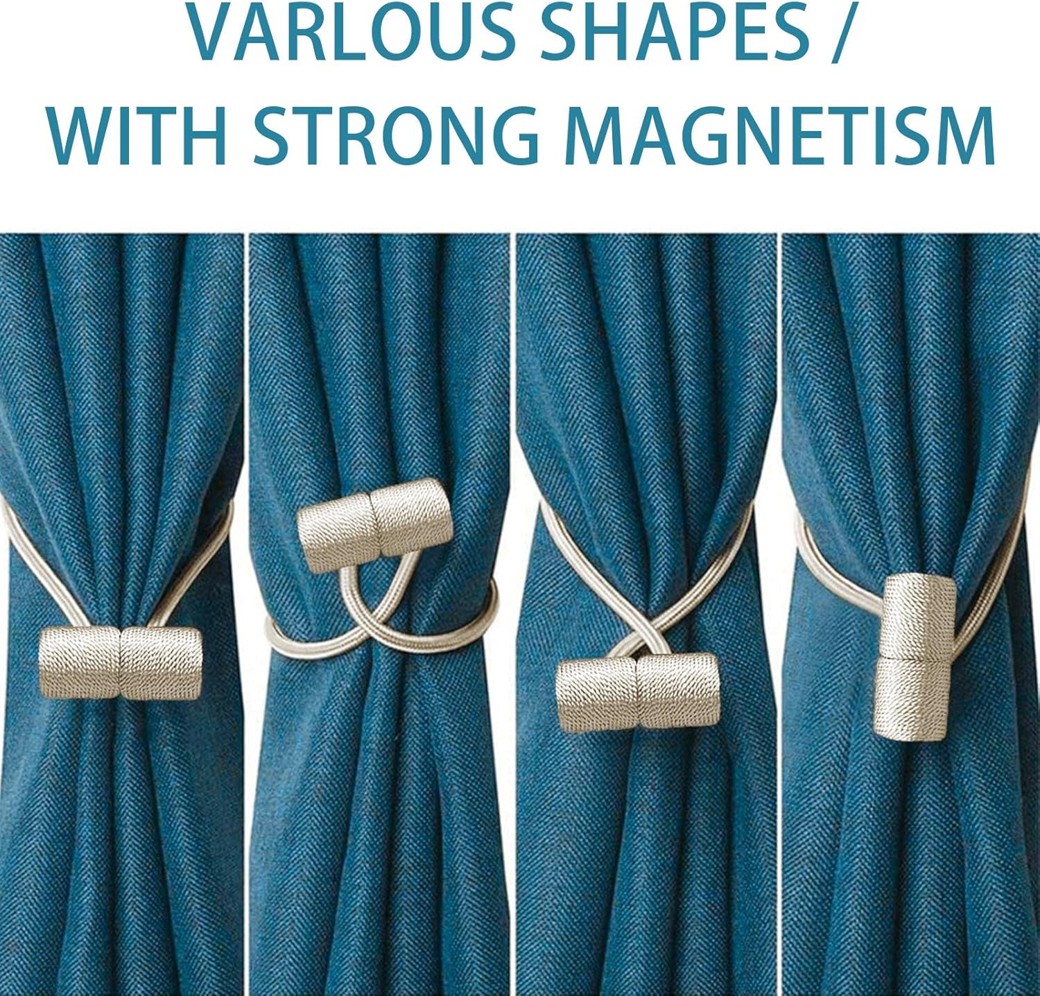 Curtain Tiebacks Clips VS Strong Magnetic Tie Band Home Office Decorative Drapes Weave Holdbacks Holders European for Blackout Sheer Window Treatment (2PCS, Beige)