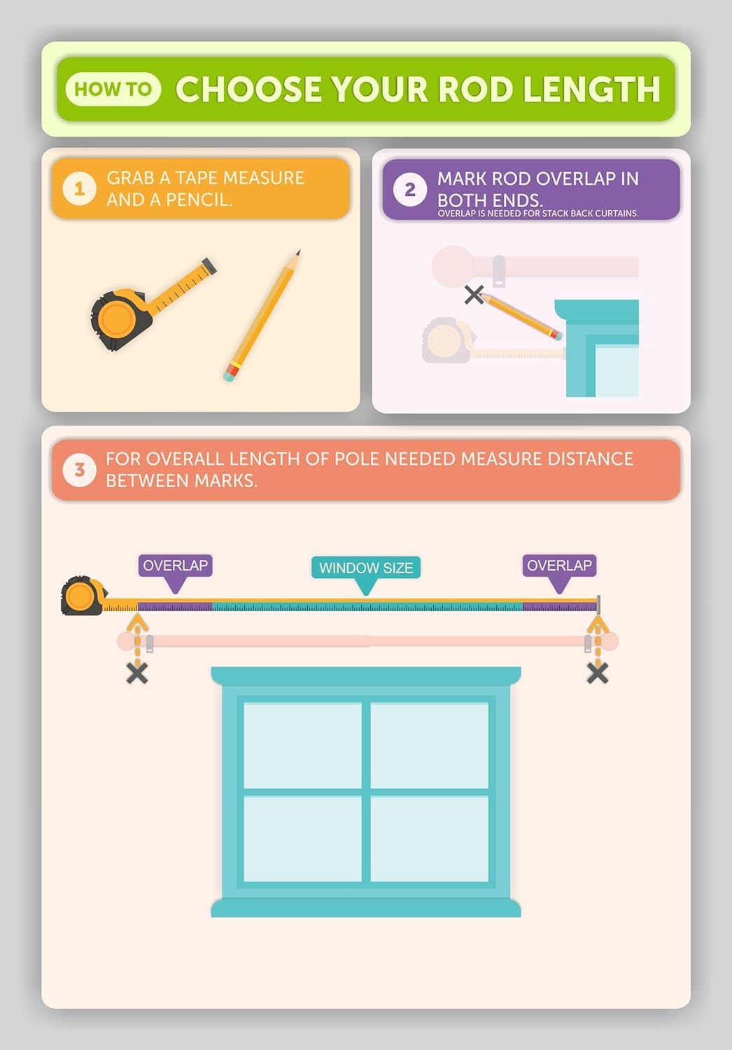 Drapery Treatment Window Curtain Rod - Square Design 1 1/8 Rod. 28 to 48 Inch. Black