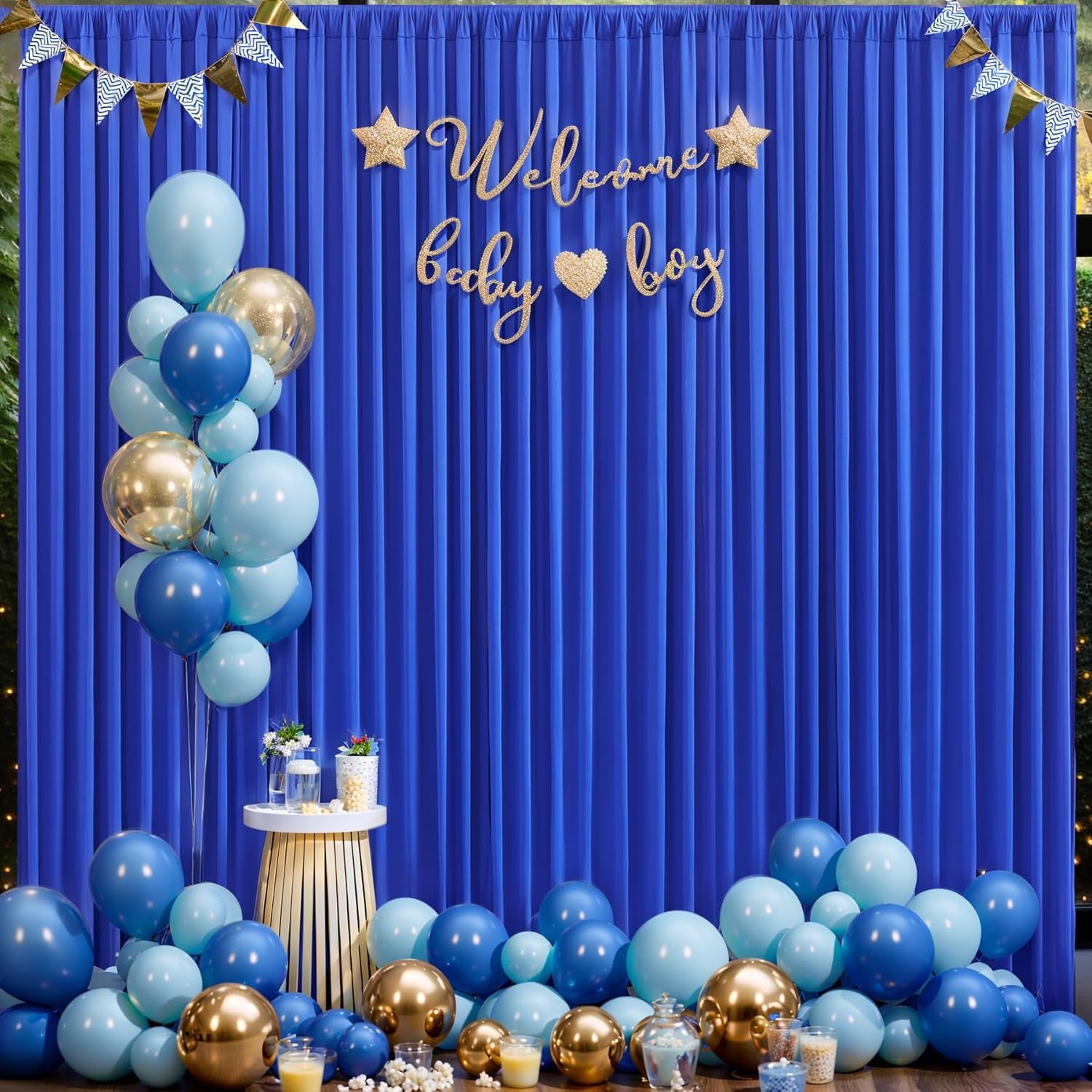 10Ft X 10Ft Royal Blue Backdrop Curtain for Parties Blue Wrinkle Free Backdrop Drapes Panels for Baby Shower Birthday Party Wedding Photo Photography Polyester Fabric Background Decoration