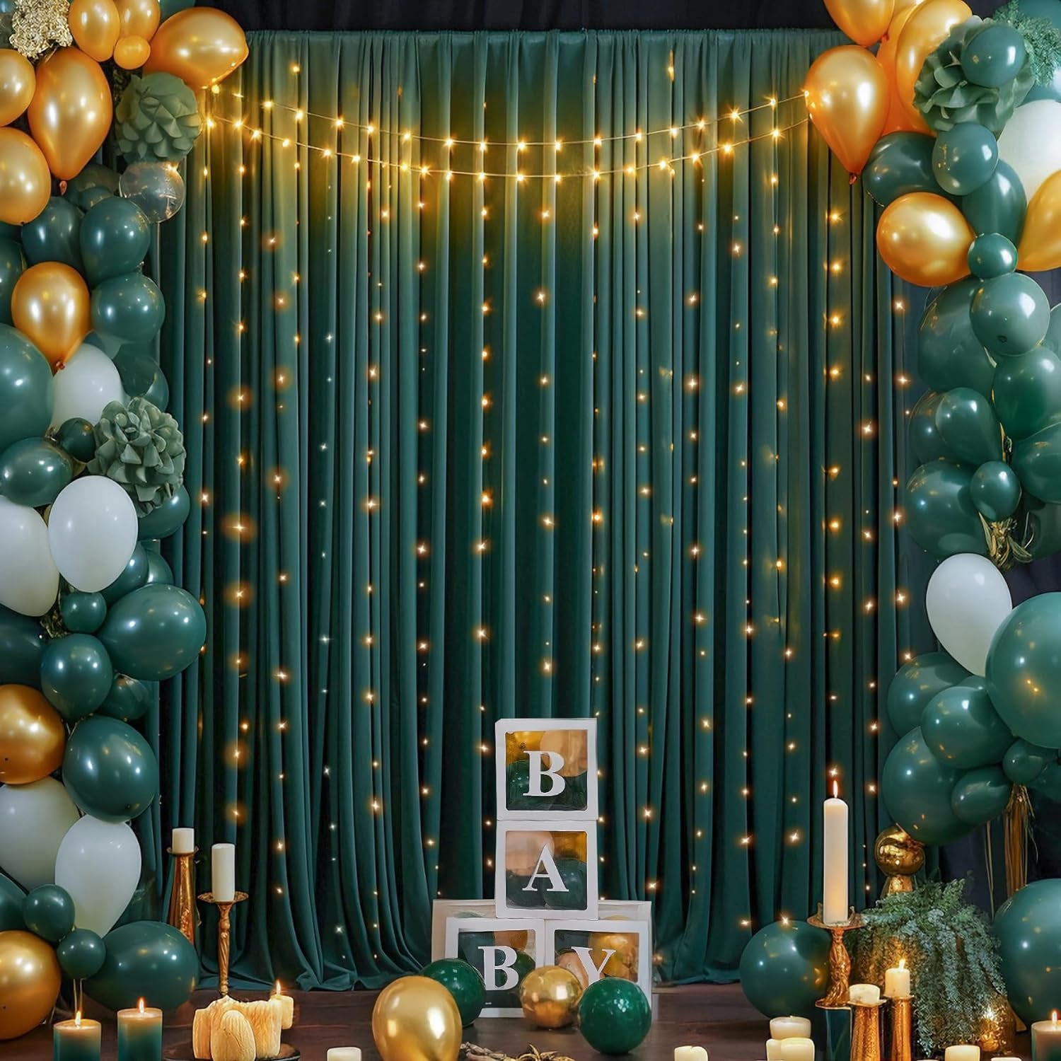 10Ft X 7Ft Hunter Green Backdrop Curtain for Parties Dark Green Wrinkle Free Backdrop Drapes Panels for Baby Shower Birthday Party Photo Photography Polyester Fabric Background Decoration